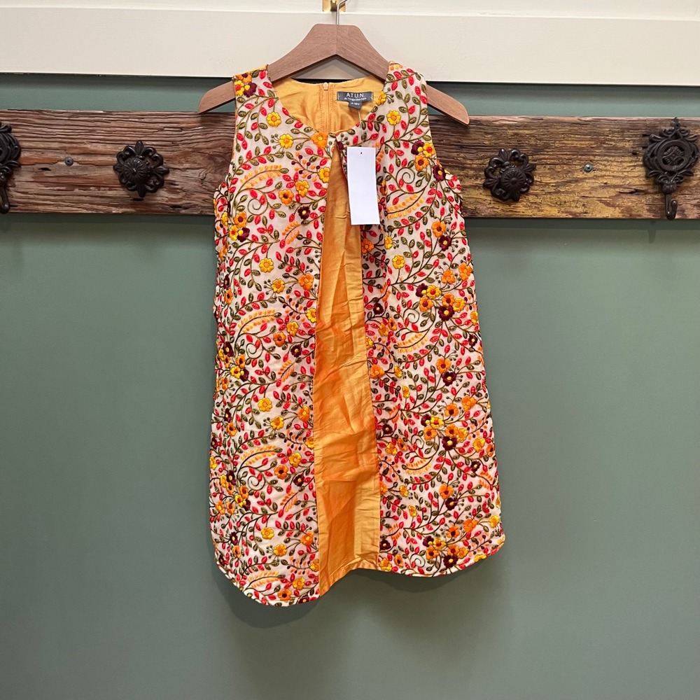 ATUN All Things Uber Nice Girls Floral Embroidered Yellow Shift Dress Size 9-10Y